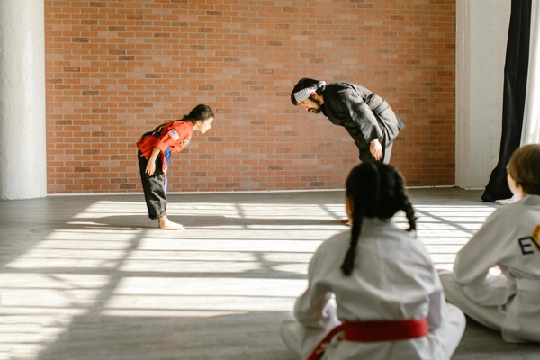 Martial arts students training together